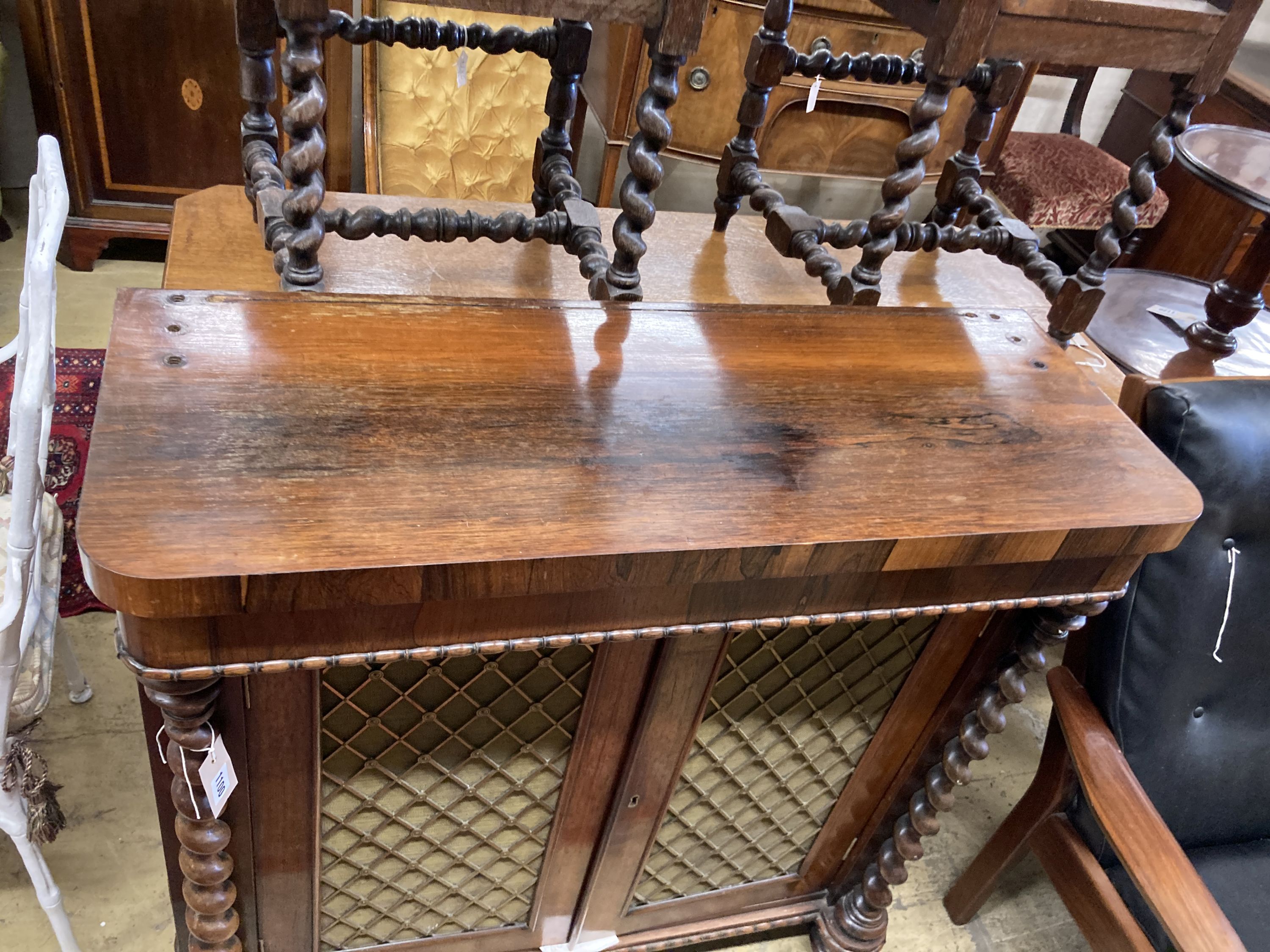 A William IV rosewood chiffonier (lacking superstructure), width 98cm, depth 34cm, height 92cm